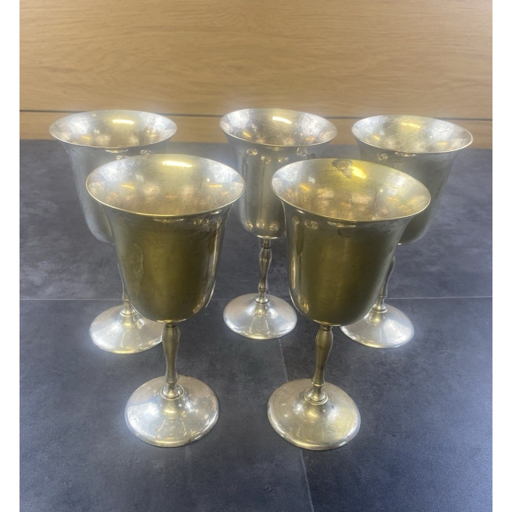 Set of 5 Leonard EPNS for Towle Silver‎ Plated Wine Glasses